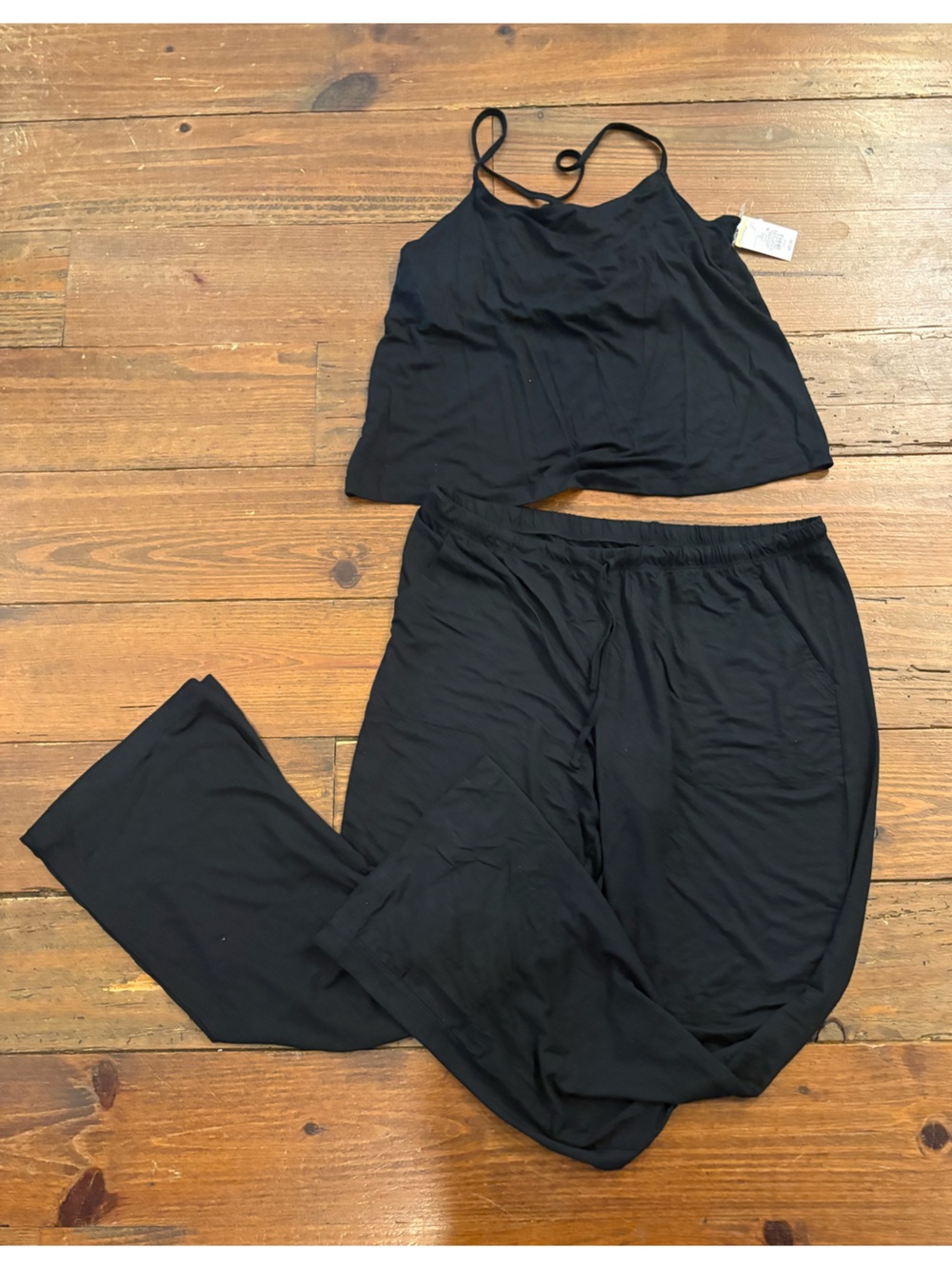 Auden Black Spaghetti-Strap Cami & Elastic-Waist Wide-Leg Pajama Set